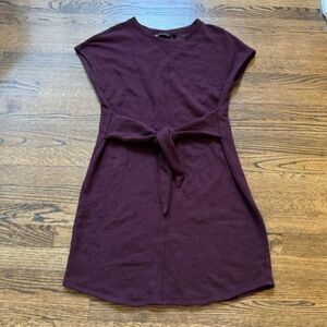 Athleta Women's Burgundy Cap Sleeve Tie Front Mini T-Shirt Dress Size Small
